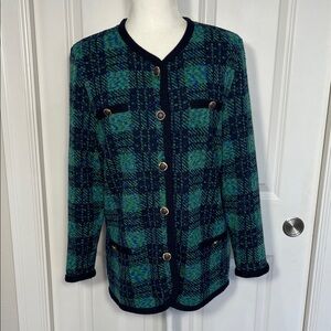 Maglifigio MG Button Up Plaid Sweater Cardigan Size Large Wool Blend Knit Italy